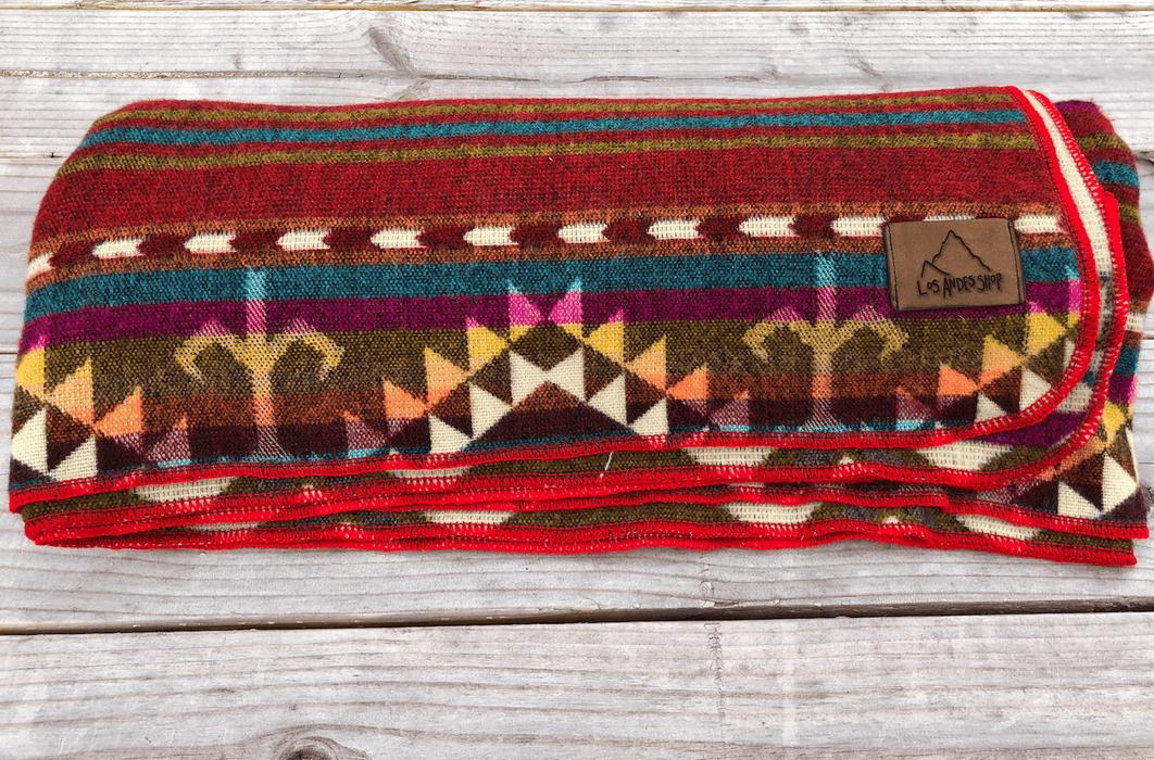 Red and Turquoise Western Blanket Queen Geometric