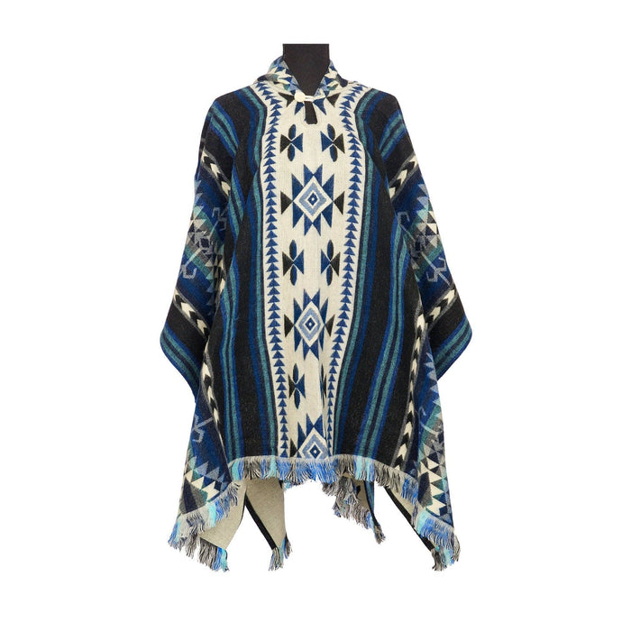 Alpaca Poncho Native Pattern | Poncho Shuar Blue