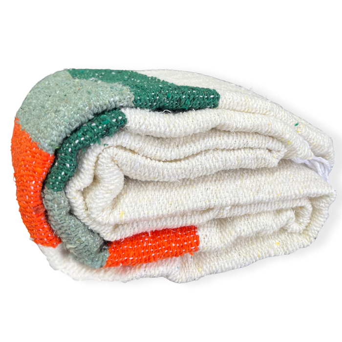 Mexican Yoga Blanket Throw - Sea Breeze | White Green Orange