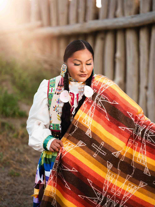 Seasons Designed by Lauren Good Day | Hunaaneskúhtš (Fall) - Retro Navajo Style Blanket Crafted From Recycled Materials