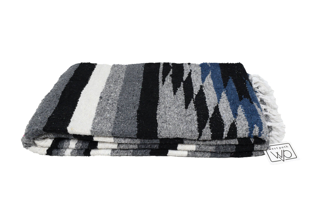 Twilight Grey Black Blue Diamond Mexican Blanket