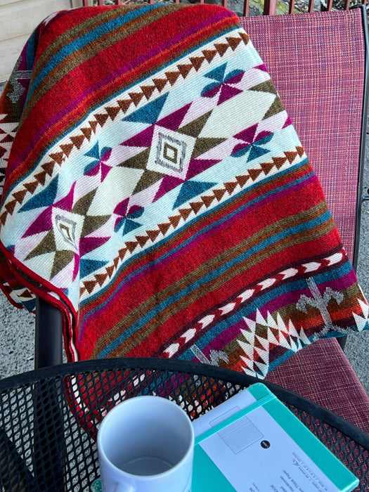 Red and Turquoise Western Blanket Queen Geometric