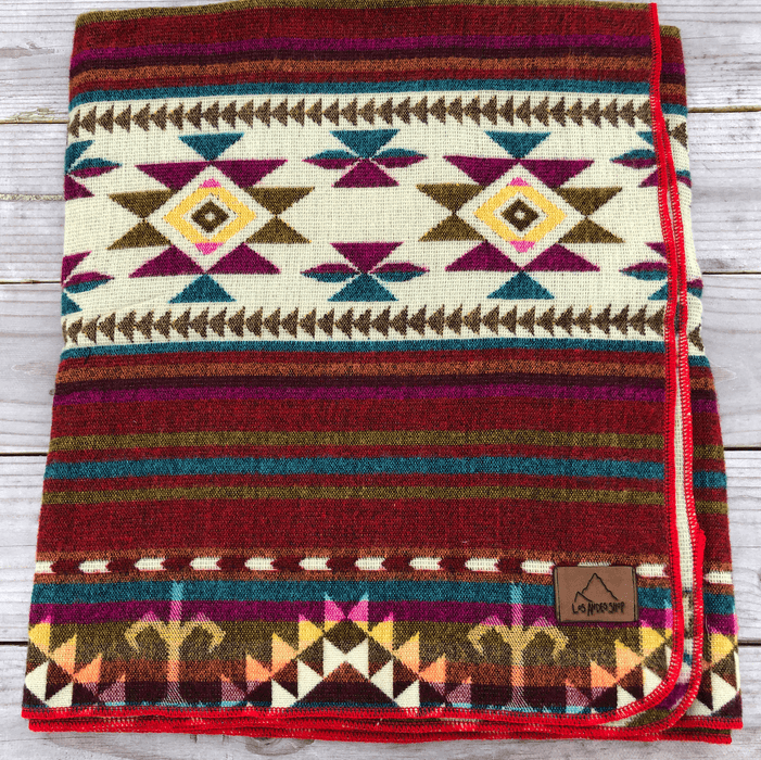 Red and Turquoise Western Blanket Queen Geometric