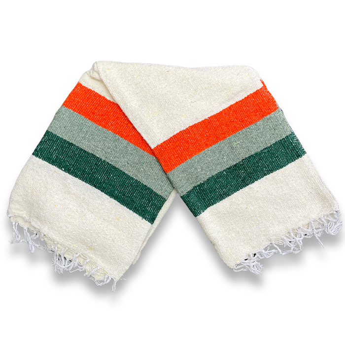 Mexican Yoga Blanket Throw - Sea Breeze | White Green Orange