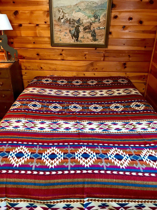 Red and Turquoise Western Blanket Queen Geometric