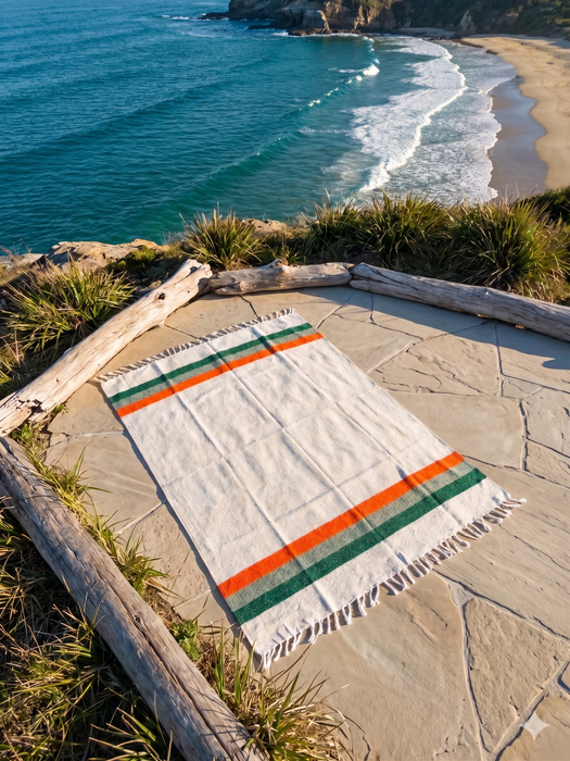 Mexican Yoga Blanket Throw - Sea Breeze | White Green Orange