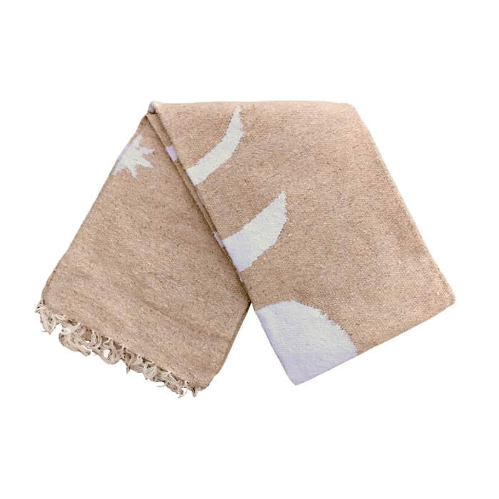 Moon Phases Blanket - Mexican Yoga Blanket Tan Beige White