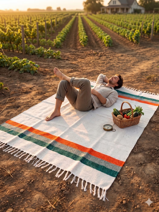 Mexican Yoga Blanket Throw - Sea Breeze | White Green Orange