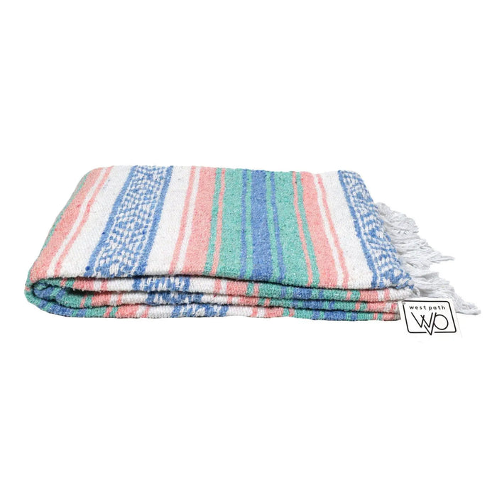 Mint Blue and Coral Peach Mexican Falsa Blanket West Path