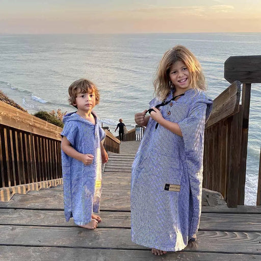 Kids Hooded Surf Poncho Swim Robe - 100% Cotton in Blue West Path