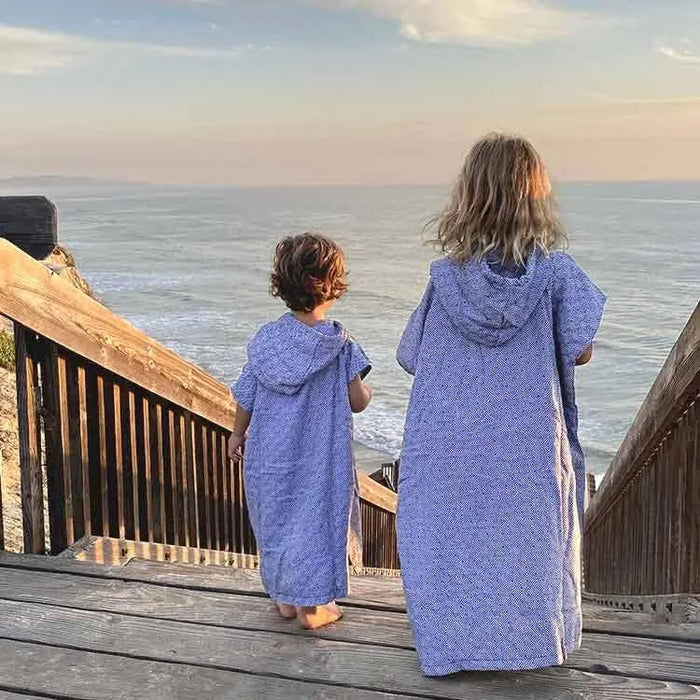 Kids Hooded Surf Poncho Swim Robe - 100% Cotton in Blue West Path